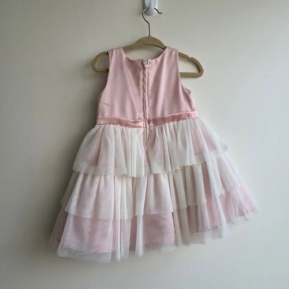 Bonnie‎ Jean Girl's Size 18M Pink & Ivory Tiered Flower Bow Party Dress Easter